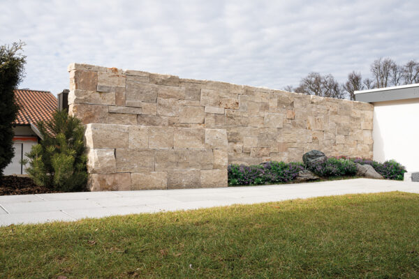 Travertin Mauersteine Natursteinmauer Walnut Wechselmauerwerk